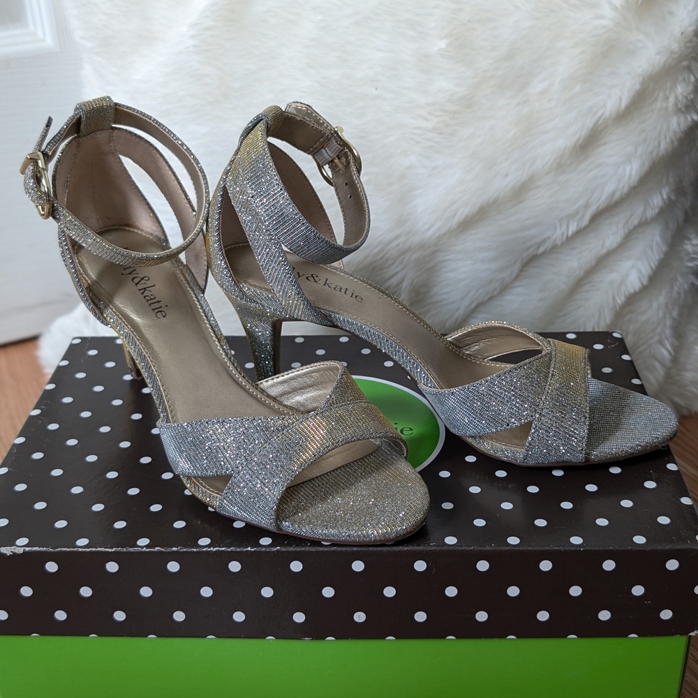 Kelly & Katie Gold Sparkle Open-toe High Heel Ankle Strap